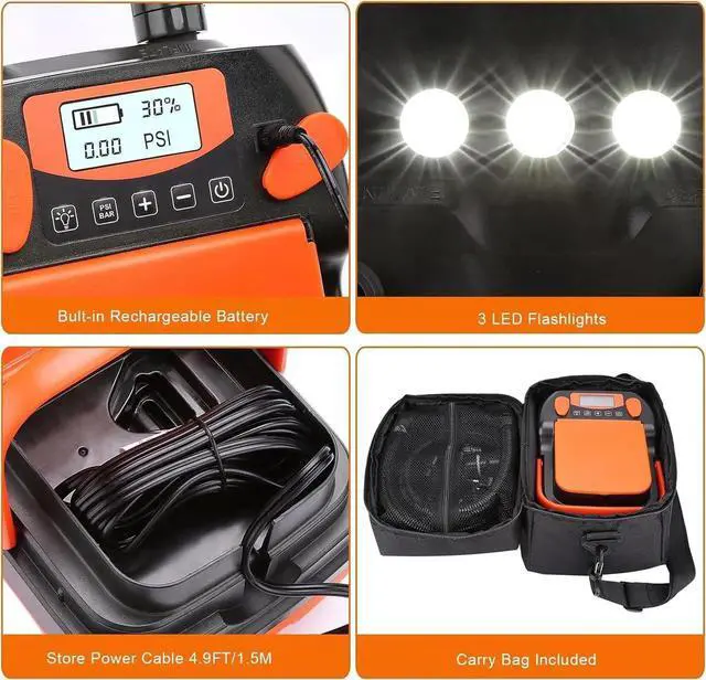 Alt view image 3 of 7 - Electric Air Pump Digital 16PSI 12V Rechargeable SUP Electric Air Pump Compressor, Quick Air Inflator/Deflator, Portable Electric High Pressure Air Pump for Air Mattresses, Inflatable Boats