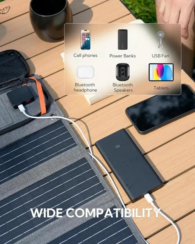 Alt view image 3 of 7 - 30W Foldable Solar Panel Portable Solar Charger with PD USB-C 30W USB-A 18W max Output, Backpacking Solar Panel for Camping, Ultra Compact Solar Panels for Hiking, Trip, Outdoor Activities