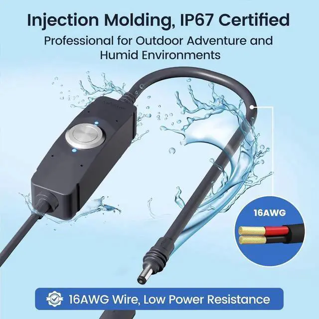 Alt view image 7 of 7 - Power Switch for Starlink Mini/Gen 3 Cable, 16m IP67 Waterproof with Magnetic Base Outdoor Switch, 16AWG 1FT Extension Cable & Power Adapter with One-Touch Metal Button & Dual LEDs for RV Camping