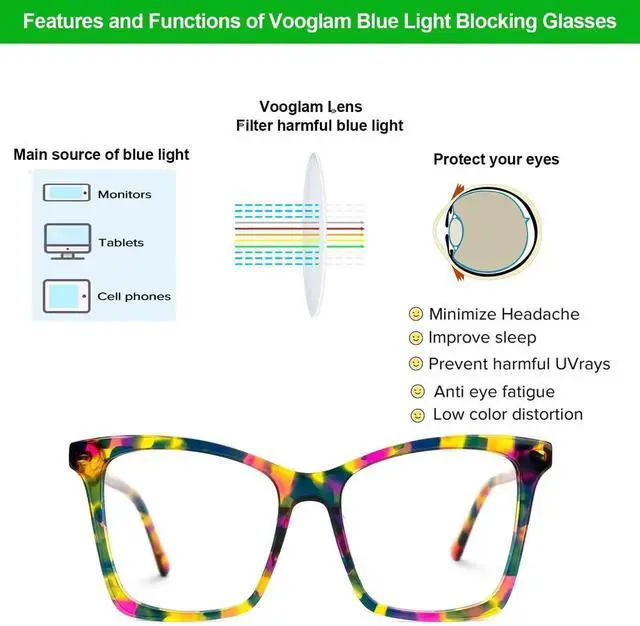 Alt view image 3 of 5 - VOOGLAM Square Blue Light Glasses for Women Anti Eyestrain Dry Eyes Computer Phone TV Eyewear Lightweight Multicolor Kiersten GJGA123393-01