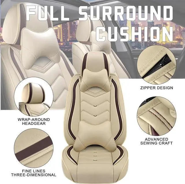 Alt view image 2 of 7 - Car Seat Covers for Jeep Compass 2007-2025, Stylish Sport Seat Cover, Premium Nappa Leather Car Seat Cover. Automobile Seat Covers Sets.(Luxury 2 Seats/Beige)