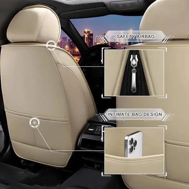 Alt view image 6 of 7 - Car Seat Covers for Jeep Compass 2007-2025, Stylish Sport Seat Cover, Premium Nappa Leather Car Seat Cover. Automobile Seat Covers Sets.(Luxury 2 Seats/Beige)