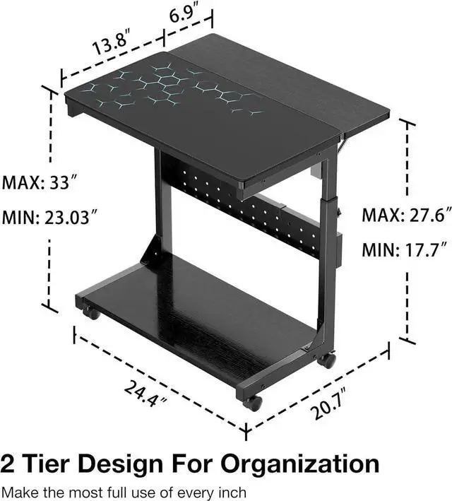 Alt view image 3 of 7 - Height Adjust Computer Tower Stand, 2-Tier PC Stand CPU Holder Under Desk Gaming Case C w/Rolling Wheels & Mouse Pad, Folding End T Mobile Laptop Desk
