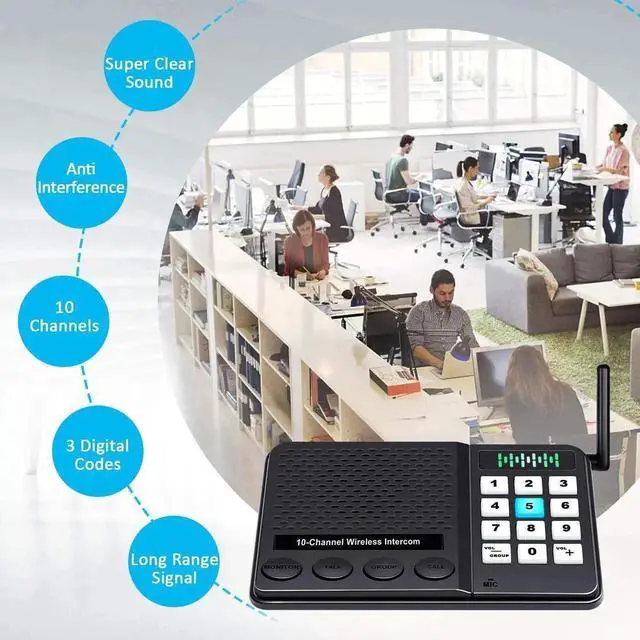Alt view image 5 of 7 - 6 Pack Wireless Intercoms - Long Range 1 Mile, 10 Channel, 3 Code Room to Room Home Intercom System for Business, House, Office, Gate, Restaurant, Elderly