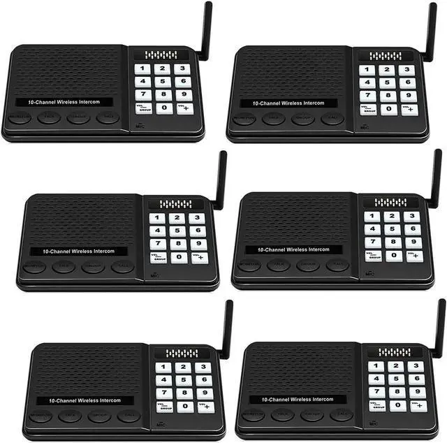 Main image of 6 Pack Wireless Intercoms - Long Range 1 Mile, 10 Channel, 3 Code Room to Room Home Intercom System for Business, House, Office, Gate, Restaurant, Elderly