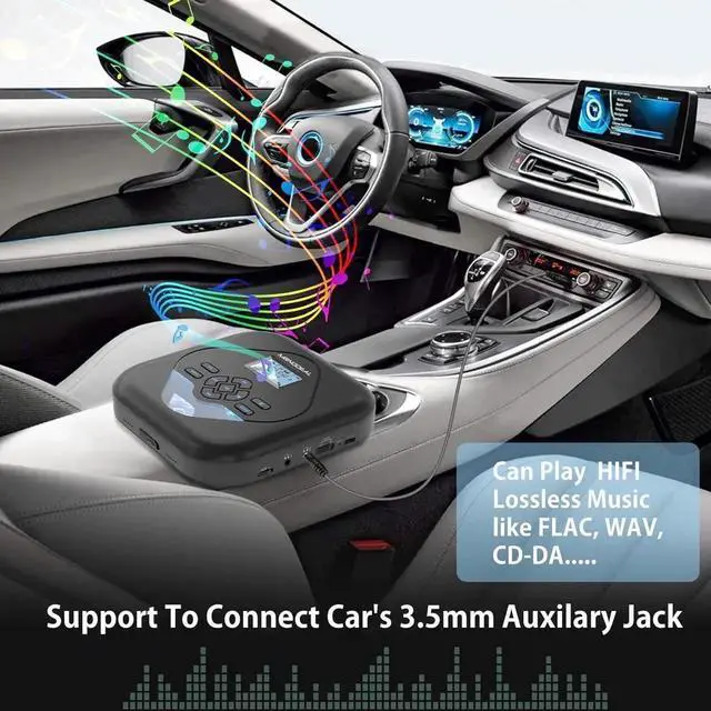 Alt view image 5 of 7 - CD Player Portable,Bluetooth CD Player with Speakers,Rechargeable Player for Car and Home,Small Anti-Skip Player with Dual Headphone Jacks,WAV/FLAC/MP3/CD Compatible