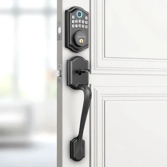 Alt view image 2 of 7 - DS10 Keyless Entry Door Locks - Keypad Lock with Handle Set, Fingerprint Deadbolt, Smart Locks for Front Doors, Auto-Lock & One Touch Locking, 2 Keys, Easy Installation - Matte ack
