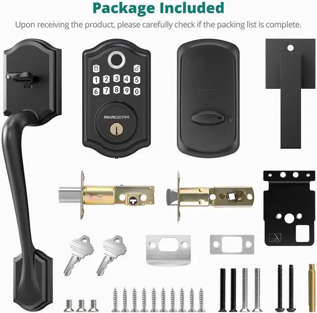 Alt view image 7 of 7 - DS10 Keyless Entry Door Locks - Keypad Lock with Handle Set, Fingerprint Deadbolt, Smart Locks for Front Doors, Auto-Lock & One Touch Locking, 2 Keys, Easy Installation - Matte ack
