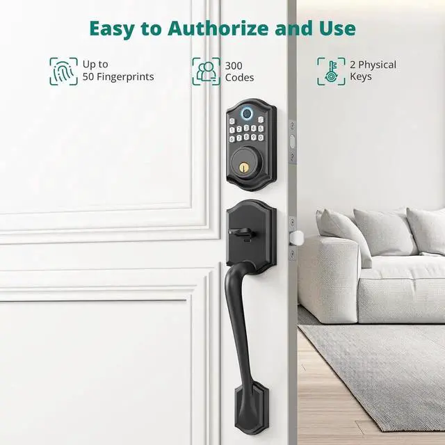 Main image of DS10 Keyless Entry Door Locks - Keypad Lock with Handle Set, Fingerprint Deadbolt, Smart Locks for Front Doors, Auto-Lock & One Touch Locking, 2 Keys, Easy Installation - Matte ack