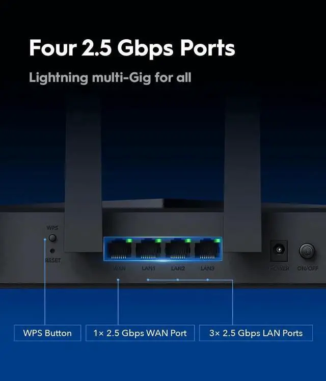 Alt view image 5 of 7 - Tri-Band WiFi 7 BE11000 Router, 6-Stream 10 Gbps, 4 × 2.5G Ports, Up to 11000Mbps, VPN Server and Client, APP and Mesh, 6 × High-gain Antennas, WR11000