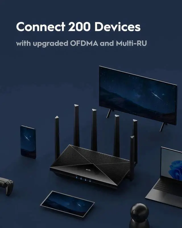 Alt view image 7 of 7 - Tri-Band WiFi 7 BE11000 Router, 6-Stream 10 Gbps, 4 × 2.5G Ports, Up to 11000Mbps, VPN Server and Client, APP and Mesh, 6 × High-gain Antennas, WR11000