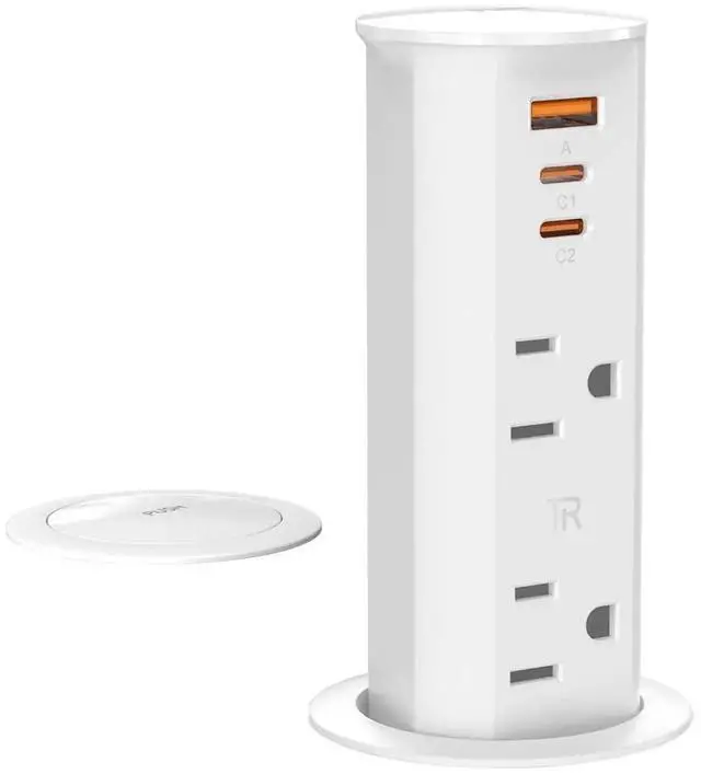 Main image of 2 inch Space Saver Pop Up Outlet for Countertop with PD20W USB Ports,2 Outlets Tamper Resistant,Splashproof Socket,Desk Power Grommet Home Office Kitchen White (ETL Listed)