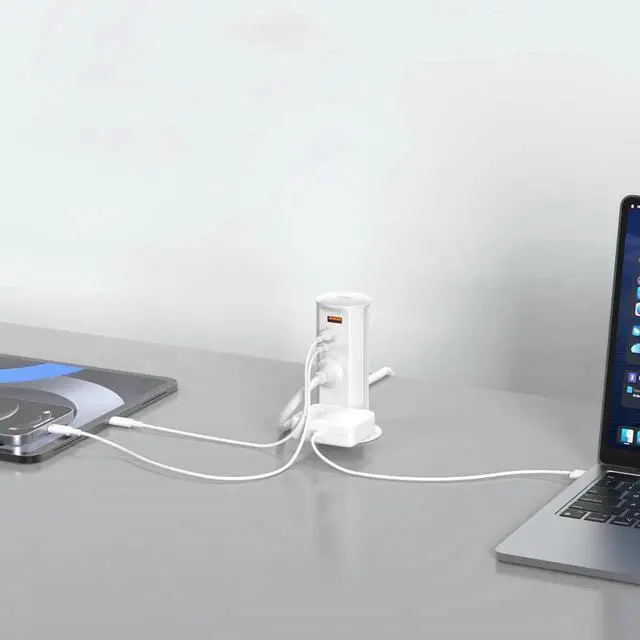 Alt view image 2 of 7 - 2 inch Space Saver Pop Up Outlet for Countertop with PD20W USB Ports,2 Outlets Tamper Resistant,Splashproof Socket,Desk Power Grommet Home Office Kitchen White (ETL Listed)