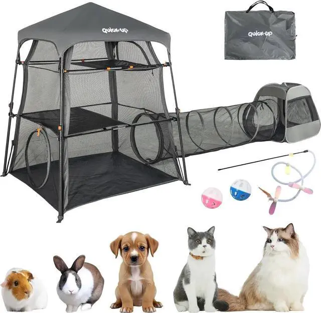 Main image of Cat Enclosure Kitten and Tower Tent for Indoor and Outdoor,3 Tier Cage Inside,Outdoor Catio,Portable and Foldable,Two Doors Design; Play Tunnel + Cube(with Three Ways)