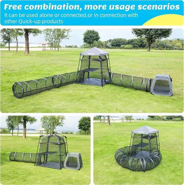 Alt view image 7 of 7 - Cat Enclosure Kitten and Tower Tent for Indoor and Outdoor,3 Tier Cage Inside,Outdoor Catio,Portable and Foldable,Two Doors Design; Play Tunnel + Cube(with Three Ways)