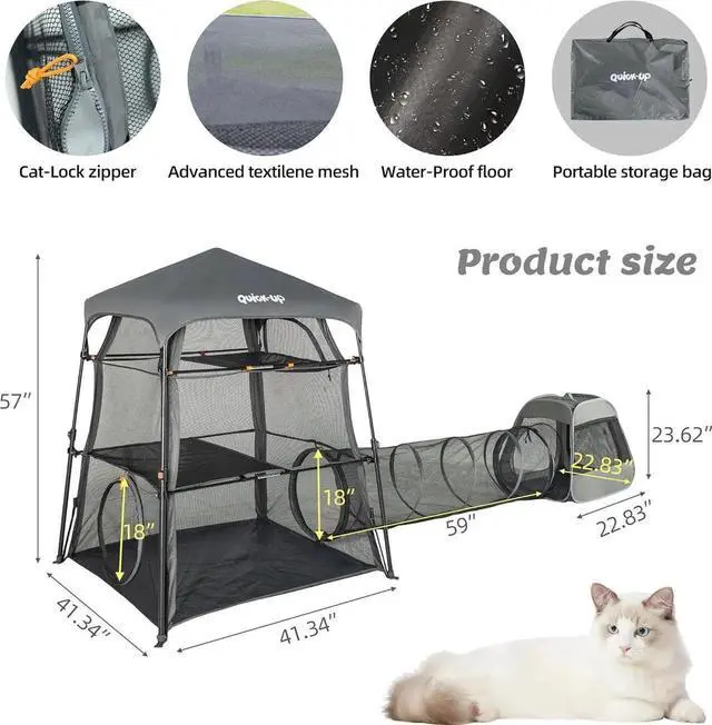 Alt view image 2 of 7 - Cat Enclosure Kitten and Tower Tent for Indoor and Outdoor,3 Tier Cage Inside,Outdoor Catio,Portable and Foldable,Two Doors Design; Play Tunnel + Cube(with Three Ways)