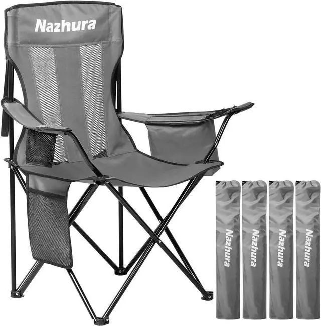 Main image of 4 Pack Outdoor Camping Chairs Folding/Foldable/Portable with Cooler Pouch, Mesh Backrest and Cup Holder Pocket(Grey) (Grey, 4 Pack)