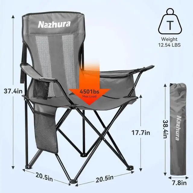 Alt view image 2 of 7 - 4 Pack Outdoor Camping Chairs Folding/Foldable/Portable with Cooler Pouch, Mesh Backrest and Cup Holder Pocket(Grey) (Grey, 4 Pack)