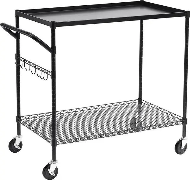 Main image of 2-Tier Utility Cart with Wheels, Metal Cart with 1000LBS Capacity, NSF Heavy Duty Rolling Cart, Commercial Grade Serving Tool Storage Carts for Warehouse Garage Kitchen, 24"D x 45"W x 39"H, Black