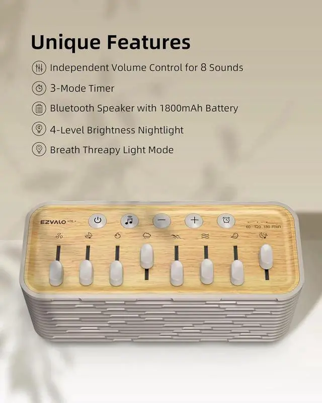 Alt view image 4 of 6 - EZVALO White Noise Sleep Sound Machine, 255+ Mixer Options with Portae Speaker, Night Light, Sleep Timer, Breath Therapy, White Noise Machine for Adults Sleeping Meditation with Light