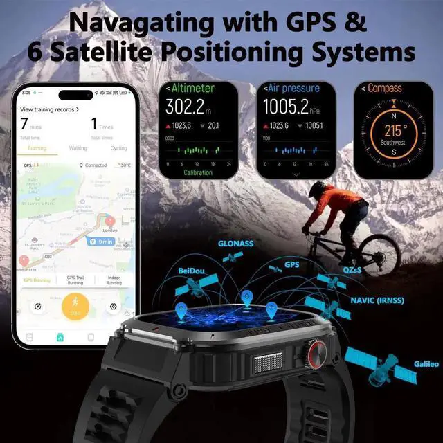 Alt view image 4 of 7 - Military GPS Smart Watch for Men with Offline Map/Air Pressure/Altitude/Compass,smart Watch for Android Phones and iPhone,Waterproof Fitness Tracker with Blood Oxygen/Heart Rate/Sleep/100+ Sport Modes