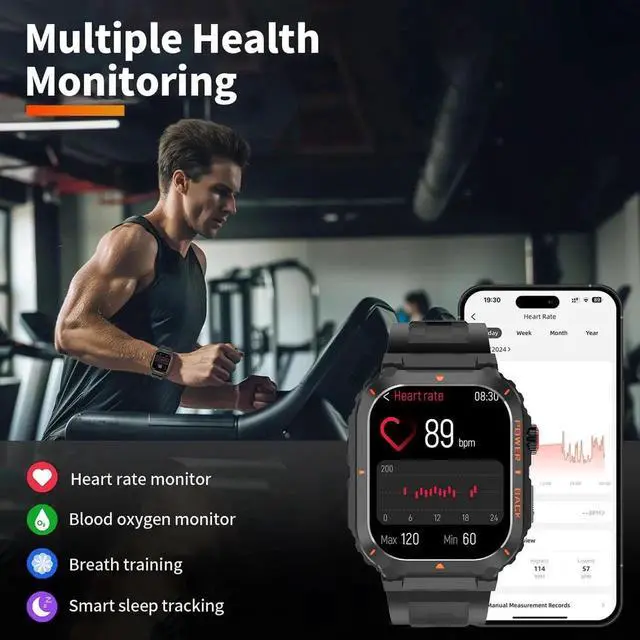 Alt view image 7 of 7 - Military GPS Smart Watch for Men with Offline Map/Air Pressure/Altitude/Compass,smart Watch for Android Phones and iPhone,Waterproof Fitness Tracker with Blood Oxygen/Heart Rate/Sleep/100+ Sport Modes