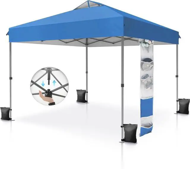Main image of 10 x10 Pop Up Canopy Tent - One Push Setup, Instant Shade Tent with Vented Roof for Beach & Events - Includes Storage Bag, Sandbags, Stakes & Ropes (Blue)