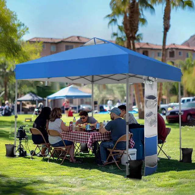 Alt view image 3 of 7 - 10 x10 Pop Up Canopy Tent - One Push Setup, Instant Shade Tent with Vented Roof for Beach & Events - Includes Storage Bag, Sandbags, Stakes & Ropes (Blue)