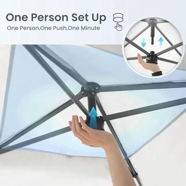 Alt view image 2 of 7 - 10 x10 Pop Up Canopy Tent - One Push Setup, Instant Shade Tent with Vented Roof for Beach & Events - Includes Storage Bag, Sandbags, Stakes & Ropes (Blue)