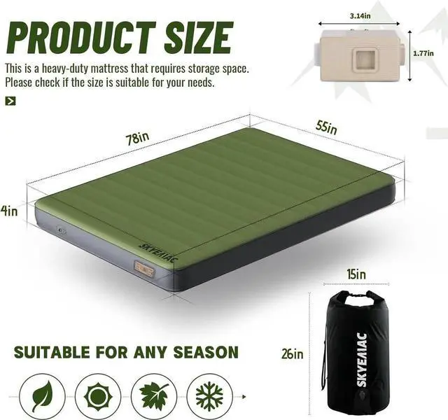 Alt view image 4 of 7 - Self-Inflating Memory Foam Sleeping Pad with Built-in Pump - R-Value 13, Full Size (78" L x 55" W x 4" TH) - Thick Camping Mattress for Car Camping, and Family Use - Comfortable & Durable