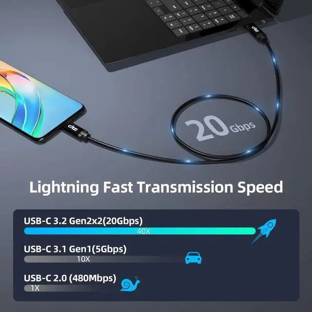 Alt view image 2 of 4 - Kirzi Ultra Long USB C Cable 15 FT, USB-C to C Cable, USB 3.1 Gen 2x2, Supports 4K@60Hz Video Output, 100W PD Fast Charging, 10Gbps Data Transfer, for Smartphone, Laptop, Tablet, TV, Monitor and More