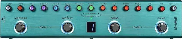 Main image of TANK-G Multi-effects Guitar Pedal, 36 Presets, Rechargeable Battery, Delay, Reverb, Modulation, Preamp, Darkgreen