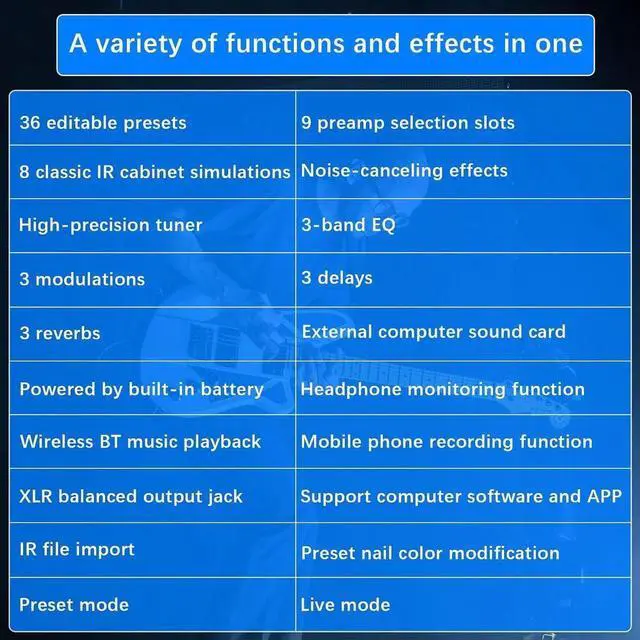 Alt view image 3 of 7 - TANK-G Multi-effects Guitar Pedal, 36 Presets, Rechargeable Battery, Delay, Reverb, Modulation, Preamp, Darkgreen