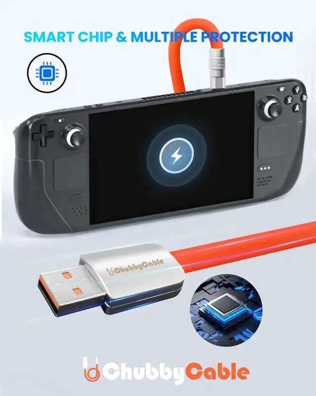 Alt view image 5 of 5 - chubbycable USB Type C Fast Charging Cable Compatible with Steam Deck 100W Ultra-Thick Durable Silicone USB C Charger Cord for Steam Deck OLED, Black, USB-A to Type-C, 9.8 FT