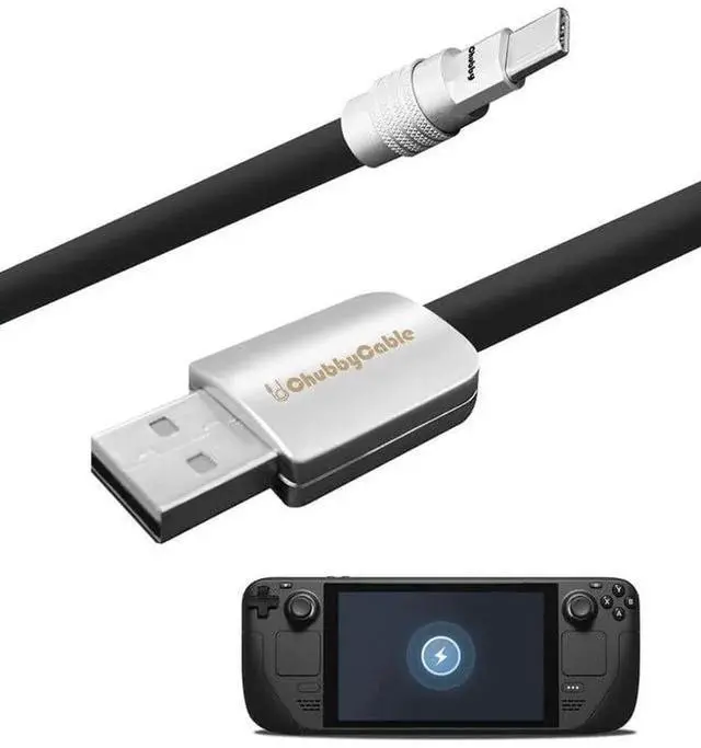 Main image of chubbycable USB Type C Fast Charging Cable Compatible with Steam Deck 100W Ultra-Thick Durable Silicone USB C Charger Cord for Steam Deck OLED, Black, USB-A to Type-C, 9.8 FT