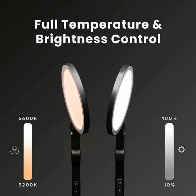 Alt view image 2 of 7 - Edge Light 2.0 LED Black Desk Lamp | Dimmable Home Office Desk Light with USB Charging Port & Strong Swing Arm | Adjustable Color Temperature and Brightness | Circle Webcam Light