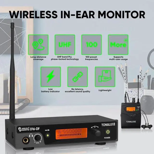 Alt view image 5 of 7 - Wireless in Ear Monitor System, Stereo Mono IEM System with Metal Rackmount Transmitter, 4 Pack UHF Bodypack Receivers w/Earphones, 100 Adjustable Frequencies, 262ft Range for Singers Bands