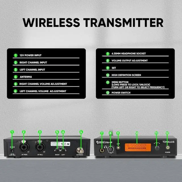 Alt view image 6 of 7 - Wireless in Ear Monitor System, Stereo Mono IEM System with Metal Rackmount Transmitter, 4 Pack UHF Bodypack Receivers w/Earphones, 100 Adjustable Frequencies, 262ft Range for Singers Bands