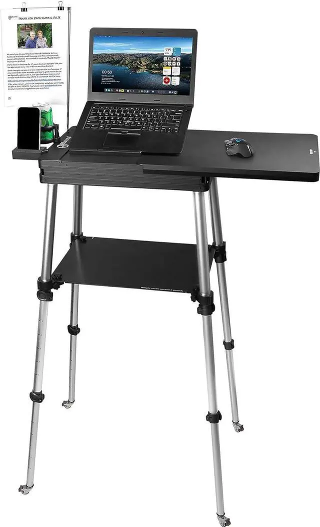 Main image of Portae Mobile Standing Laptop Desk - Sit Stand Travel Desk, Height Adjustae 19-49 inches, Rolling Laptop Tae Workstation with Wheels, Cup & Phone Holder, Coact Dgn for Home Office Travel
