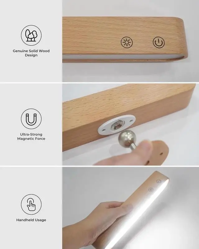 Alt view image 2 of 7 - Recharge LED Wall Sconces Set of Two,Wall Lights for Bedroom with Remote Control and Touch,360° Magnetic Rotation,3 Colors Dimm Brightness Wood Wall Lamps with 15 RGB Colors,2 Pack