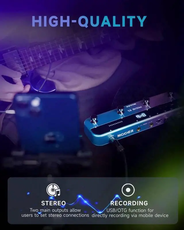 Alt view image 4 of 7 - S1 Multi-Effects Processor, Stereo Electric Guitar Pedals with Wireless Footswitch Controller 2 IN 1 126 Guitar Effects Tuner 10 Metronome 40 Drum Machine 80s Looper OTG USB Recording