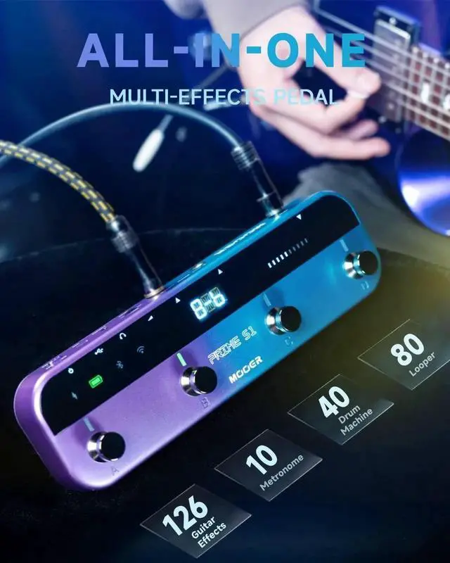 Alt view image 3 of 7 - S1 Multi-Effects Processor, Stereo Electric Guitar Pedals with Wireless Footswitch Controller 2 IN 1 126 Guitar Effects Tuner 10 Metronome 40 Drum Machine 80s Looper OTG USB Recording