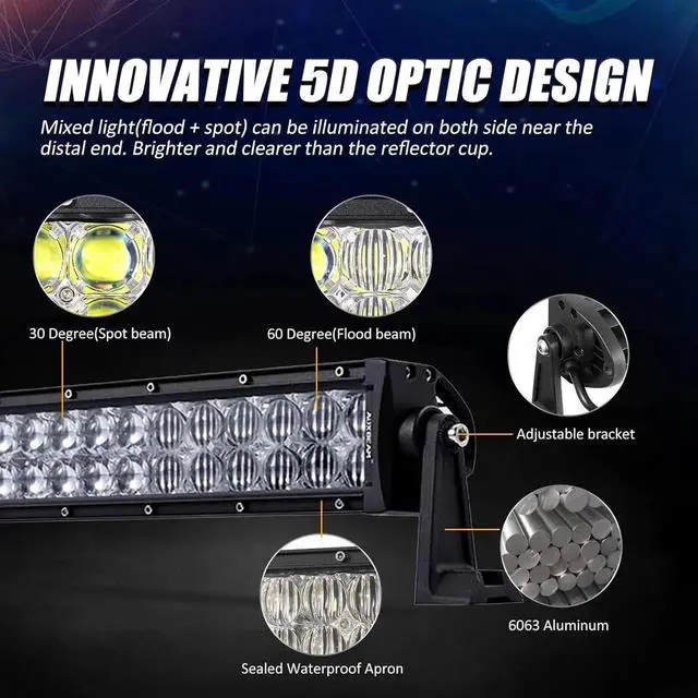 Alt view image 2 of 7 - 42 Inch 240W LED Light Bar, 5D Lens Off Road Double Row Spot Flood Combo Lights, 24000 Lumens Driving Fog Work Light with Wiring Harness for SUV, ATV, UTV, Jeep, Truck, Pickup