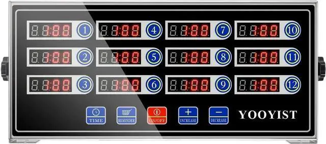 Main image of Commercial Kitchen Timers 12 Channel Stainless Steel LED Digital Timer Reminder Function, Loud Alarm, Black