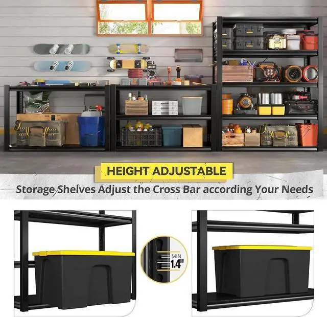 Alt view image 2 of 7 - 2500LBS Garage Shelving 72" H Storage Shelves 39.8" W Metal Shelving Adjust Garage Storage Shelves 5 Tier Heavy Duty Shelf for Basement Pantry Kitchen Warehouse