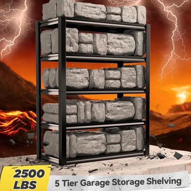 Alt view image 5 of 7 - 2500LBS Garage Shelving 72" H Storage Shelves 39.8" W Metal Shelving Adjust Garage Storage Shelves 5 Tier Heavy Duty Shelf for Basement Pantry Kitchen Warehouse