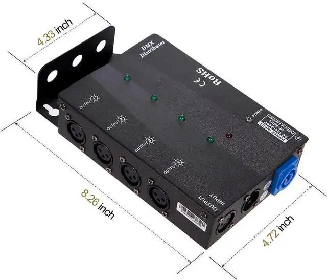 Alt view image 2 of 7 - 4-Way Isolated DMX Splitter Amplier Distributor with 3-Pin Outputs