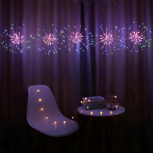 Alt view image 2 of 7 - 10 Pcs Total 1000 LED Firework Copper Wire Lights, 8 Modes Fairy Twinkle Lights Plug in String Lights 1M/3.3FT Spacing Starburst Lights with Sagging Wire and Remote Control(Colorful)