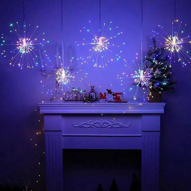 Alt view image 6 of 7 - 10 Pcs Total 1000 LED Firework Copper Wire Lights, 8 Modes Fairy Twinkle Lights Plug in String Lights 1M/3.3FT Spacing Starburst Lights with Sagging Wire and Remote Control(Colorful)
