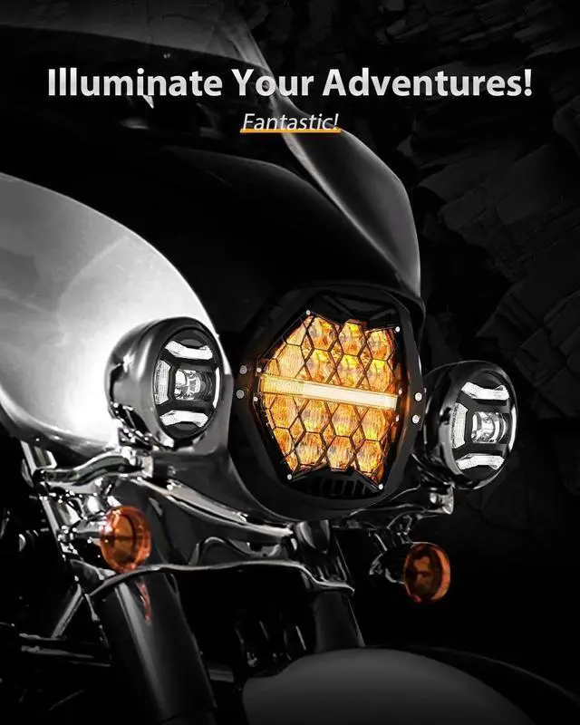 Alt view image 2 of 7 - DOT Approved 1000% Bright 120W 7'' Motorcycles LED Headlight with Amber Lens DRL Compatible with Road King Road Glide Street Glide Electra Glide Ultra Limited Heritage Softail Fat Boy Yamaha
